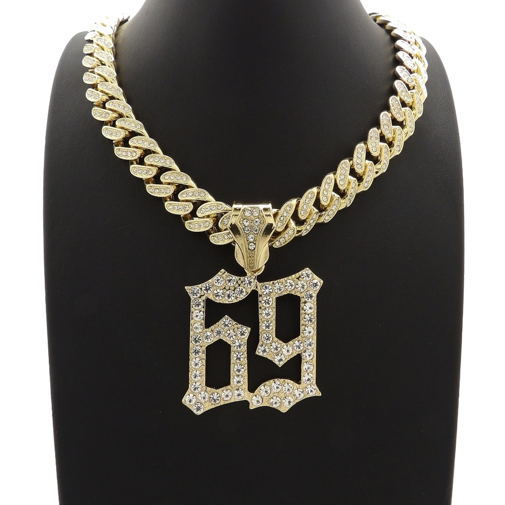 6ix9ine 69 Pendant & 18" Full Iced Out Cuban Chain